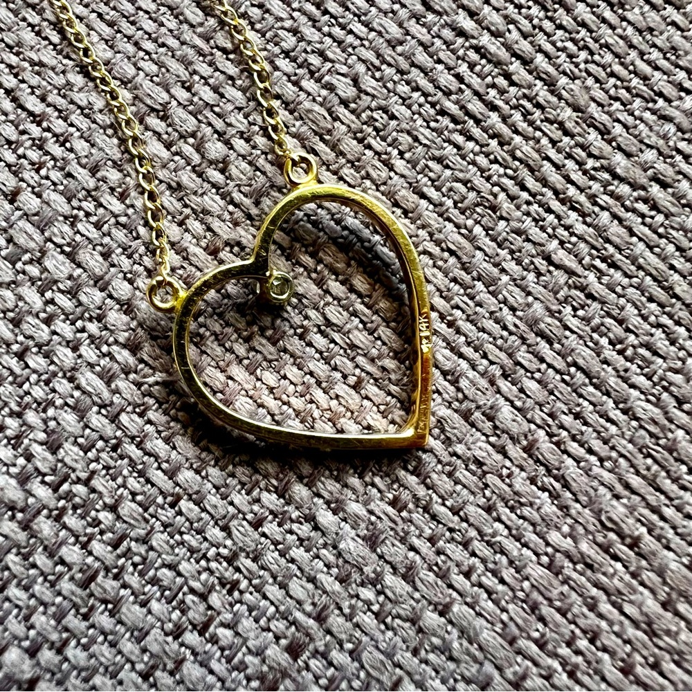 14K Gold 16.5” Cable Chain Necklace & Open Heart w/ Diamond *FREE SHIPPING* - Picture 6 of 11